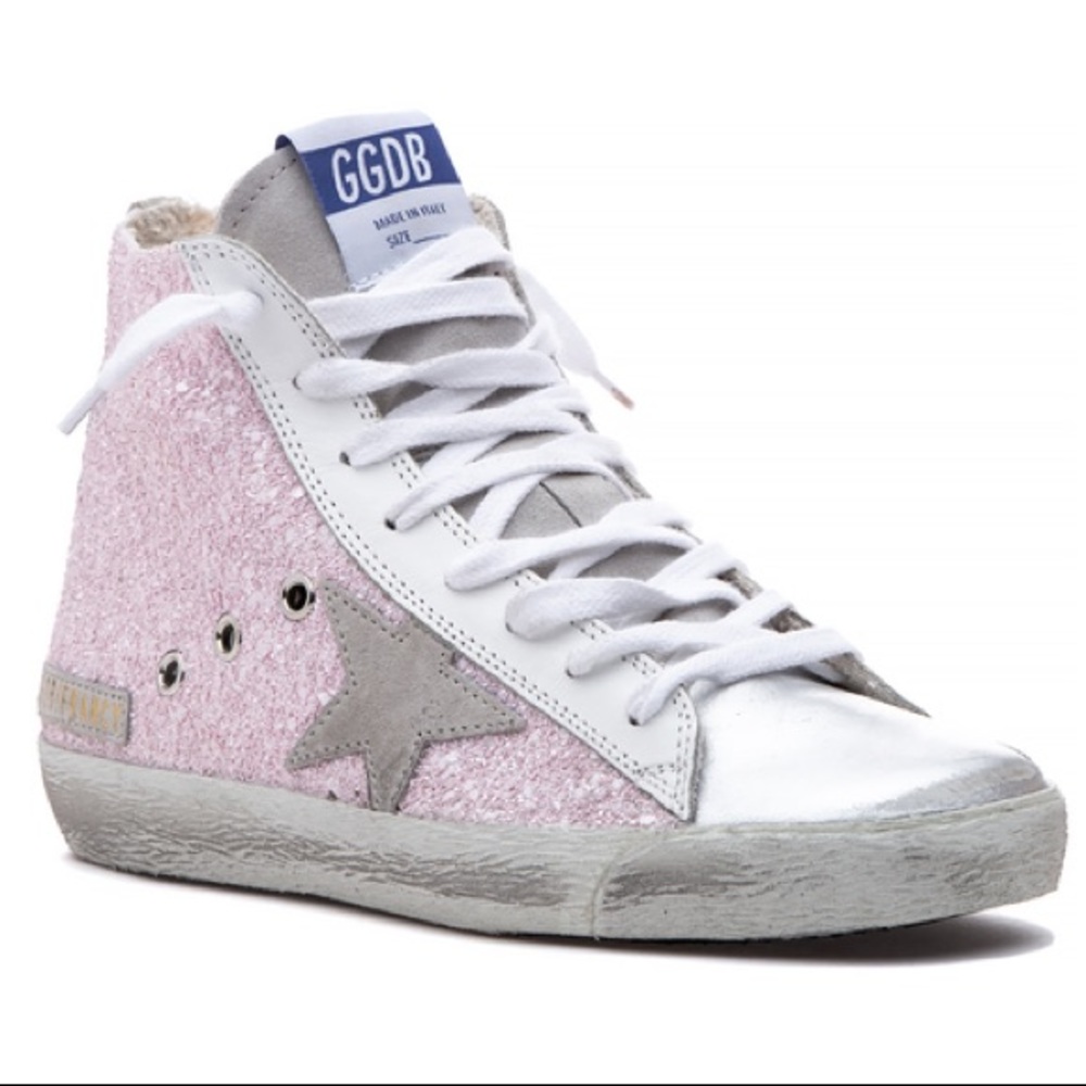 Golden Goose Francy Pink Glitter White Silver NIB